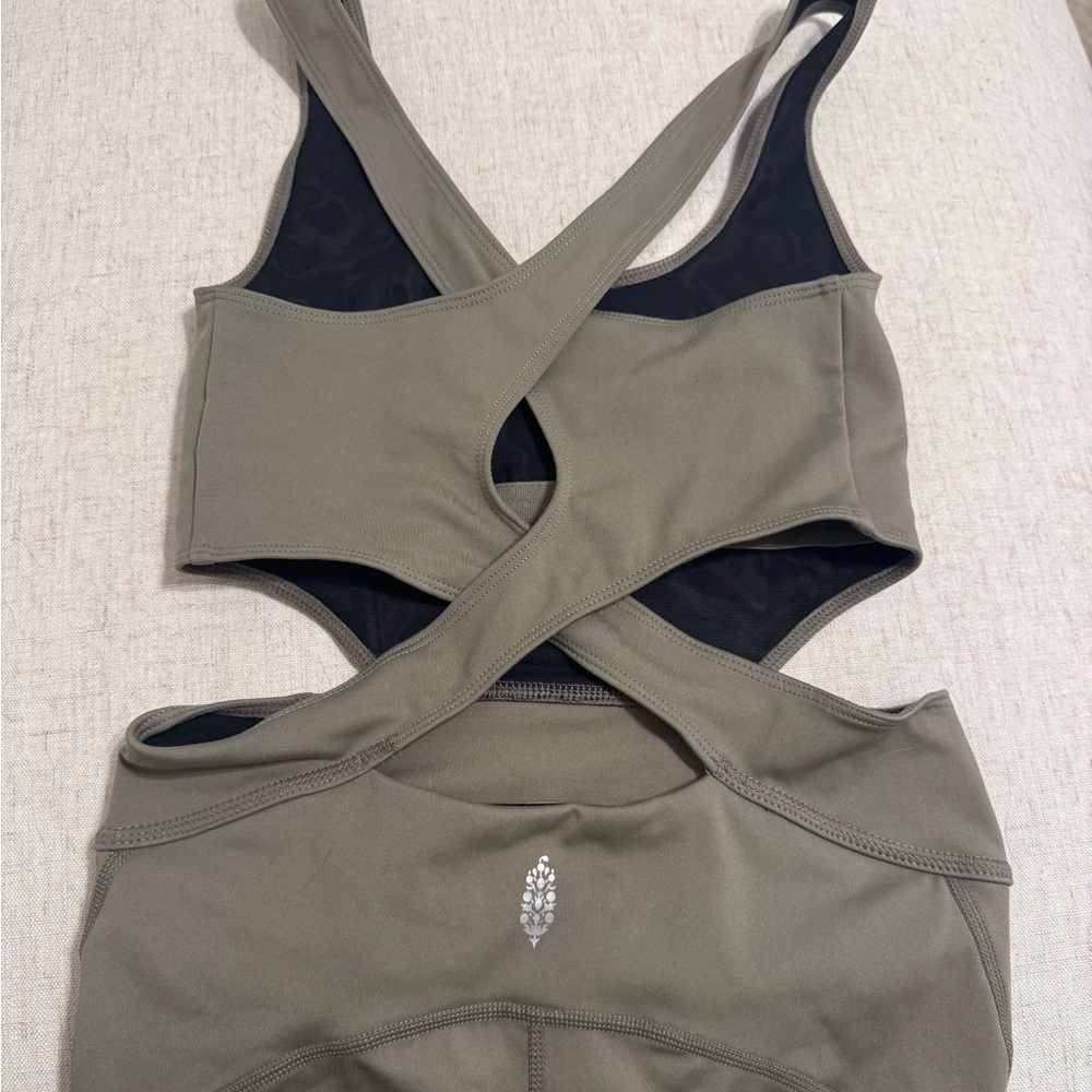 Olive Green Cross-Back Free People Workout Jumpsuit